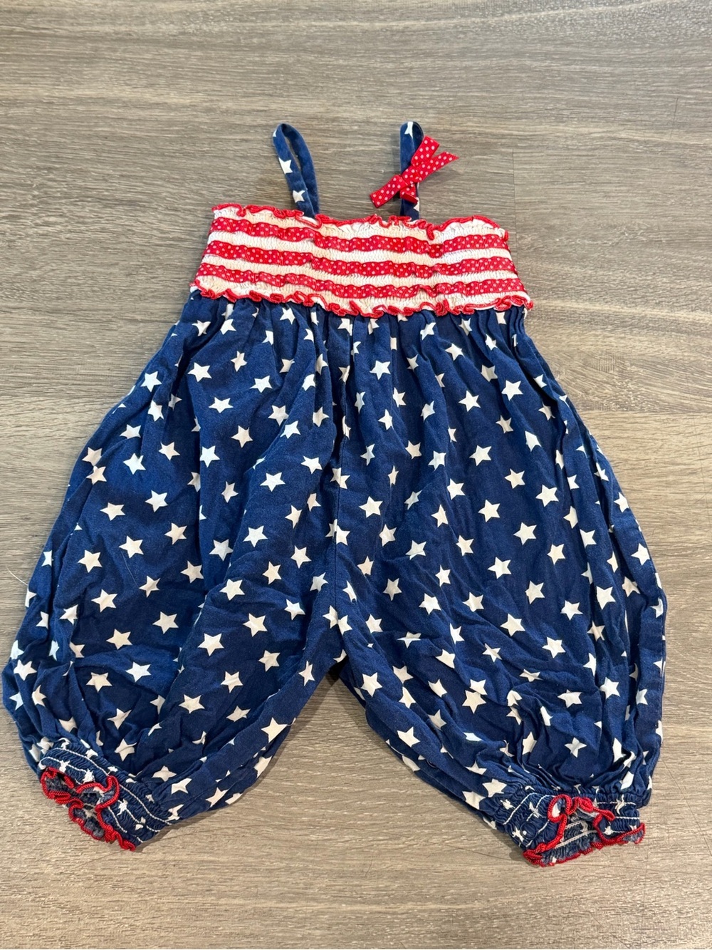 Bonnie Baby 4th of July Patriotic Stars & Stripes Smocked Bubble Romper 12M